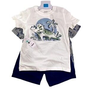 Carters Boys 3pc Dinosaur Shirt and Shorts Set 5T White Grey Navy NWT